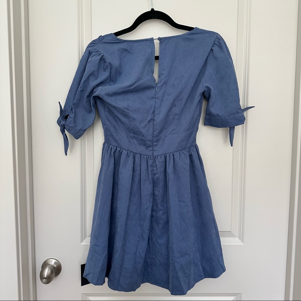 NWT Lulus Absolutely Sweet Blue Button-Up Short Sleeve Mini Dress - Picture 6 of 6